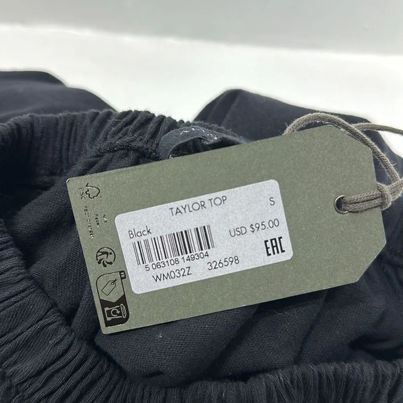 AllSaints Taylor Top Blouse Short Sleeve Pure Cotton Solid Black New Size Small - Picture 10 of 12